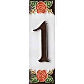 House Numbers, Italian Ceramic Numbers & Letters Tiles Orange Rose Design, Tile Size: 15cm x 5cm (Number 1)