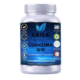 Coenzima Q10  Resveratrol y Colágeno Marino  60 Cápsulas  Antioxidante, Antienvejecimiento y Salud Celular  Saisa Herbal                              