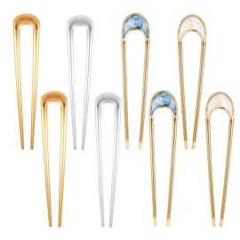 8Pcs French Hair Pin 4 Inch Metal U Shaped Forks Gold and Silver Vintage Pin Hair Chopsticks Woman Thick Thin Hair Accessories for Buns, Twists, Updos, Knots and Wedding Hairstyles