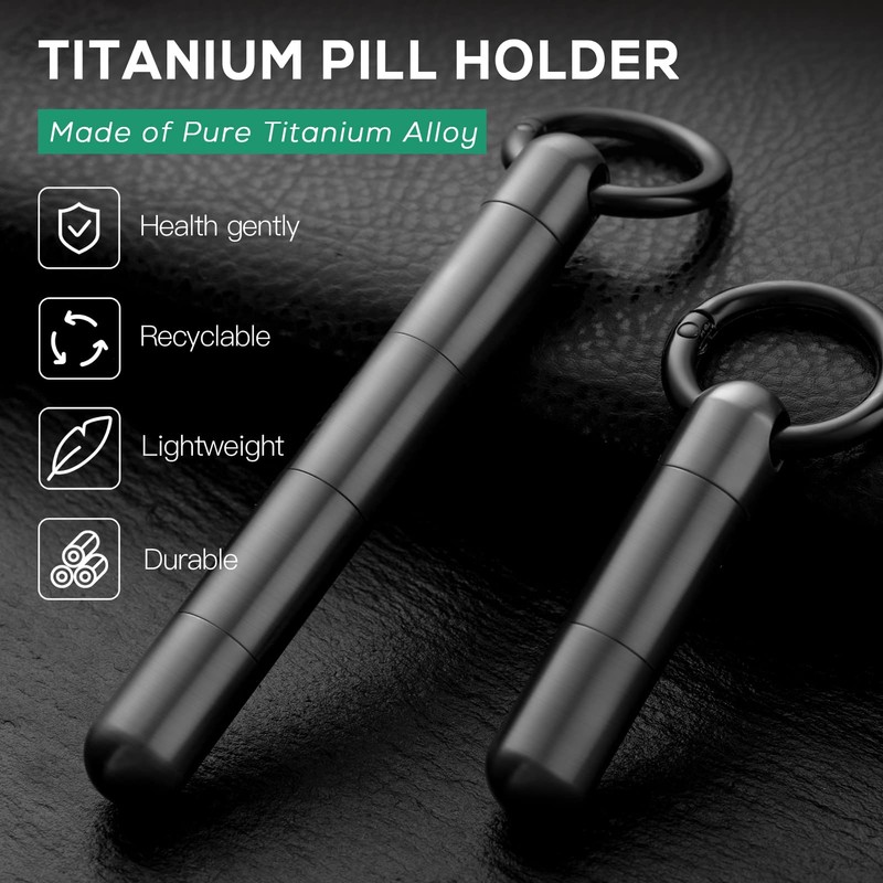 Large Keychain Pill Holder.TISUR Titanium Pill Case Waterproof Pill Fob
