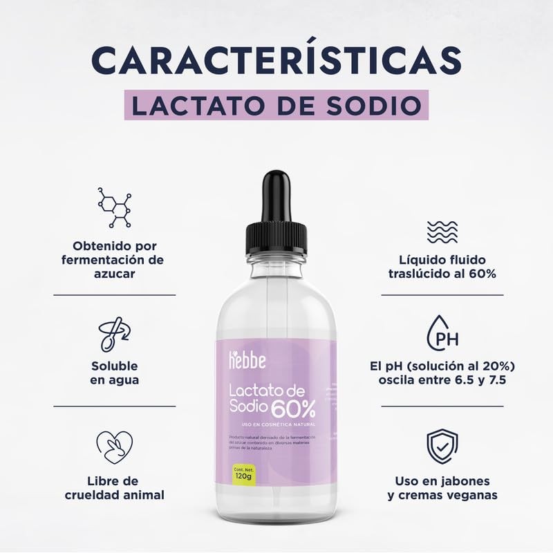 Hebbe - Lactato de Sodio Hidratante Natural para Cosméticos, 120