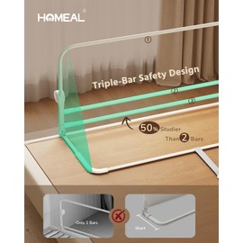 HOMEAL Bed Rail for Toddlers - 32"x24" Foldable Baby Bed Rail Guard - Breathable Bed Rail for Twin, Full, Queen, King Beds, Grey, 1 Pack