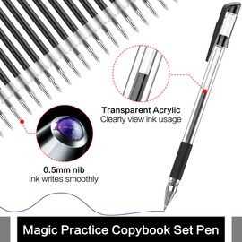 WANFRES Magic grooved Kids Book Disappearing Ink Pen, 2 Transparent Pen Barrels, 25 Replacement Refills, 2 Silicone Grips, Suitable for grooved Writing Books for Kids 3-5, Children's Magic copybooks.