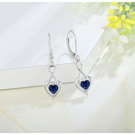 CARICY 925 Sterling Silver Infinity Dangle Earrings for Women September Sapphire Birthstone Leverback Earrings Anniversary Birthday Christmas Jewelry
