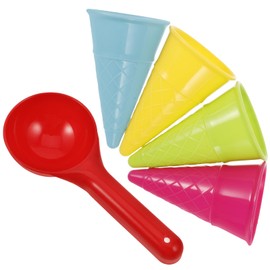 Seaside Play Sand Toys 5pcs Kids Beach Toys Plastic Ice Cream Cones Scoop Seaside Play Sand Toys Outdoor Toys for Children Toddlers (Random Color) Ice Cream Cup Toys