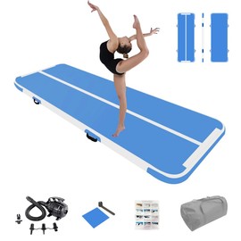 TOSPORT Inflatable Air Gymnastics Mat Training Mats 4 inches Thick Blue Inflatable Gymnastics Tracks With Pump For Home Use/Cheerleading/Yoga/Water