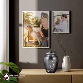 Best Friend Services Pet Urn - Ottillie Paws Legacy Memorial Pet Cremation Urns for Dogs and Cats Ashes Hand Carved Brass Memory Keepsake Urn (Slate, Vertical, Pewter, X-Large)