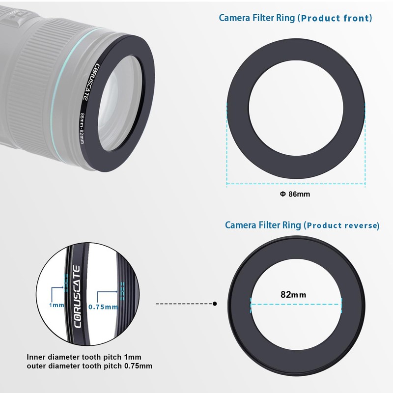 86 mm to 82 mm Lens Adapter Ring, Step-Down Ring