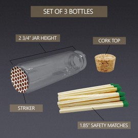 2" Spring Green Tip Safety Matches | 3 Glass Bottles Each with Cork Top, Striker & 20 Quality Artisan Matches by Thankful Greetings (60+ Total) | Unique for Gifting & Events candle accessory