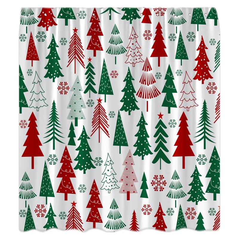 UPUMKSK Christmas Tree Shower Curtain Red Green Xmas Tree Snowflake