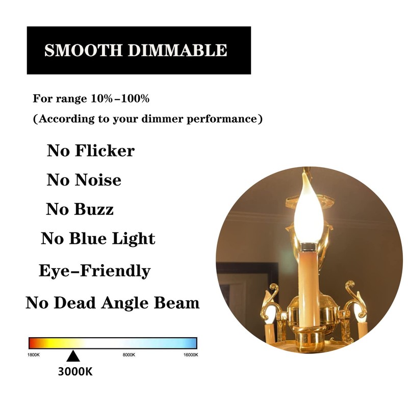 Frosted LED Candelabra Bulbs 60 Watt Flame Tip Chandelier Light