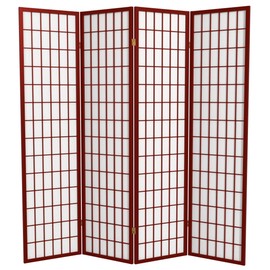 Red Lantern 6 ft. Tall Window Pane Shoji Screen-Rosewood-4 Panels Room Divider