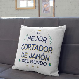 MUGFFINS HAM CARVER man Cushion Padding included - in Spanish - Mejor del Mundo - Funny gift - Pillow: cover and filling 15.7x15.7 inches