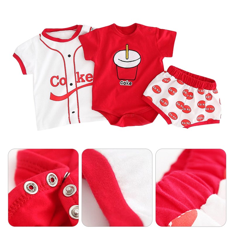 3 Pcs/Set Baby Clothes Cola Cup Pattern Jumpsuit Shirt Short