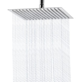Rain Shower Head - 10 Inch High Pressure Shower Heads 304 Stainless Steel Ultra Thin Square Showerhead Pressure Boosting Design, Ceiling or Wall Mount