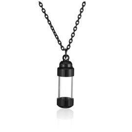 Jovivi Stainless Steel Ashes Jewellery Memorial Urn Acrylic Bottle Pendant Opening Chain Capsule Pendant Necklace Memorial Gift, Stainless Steel, Black