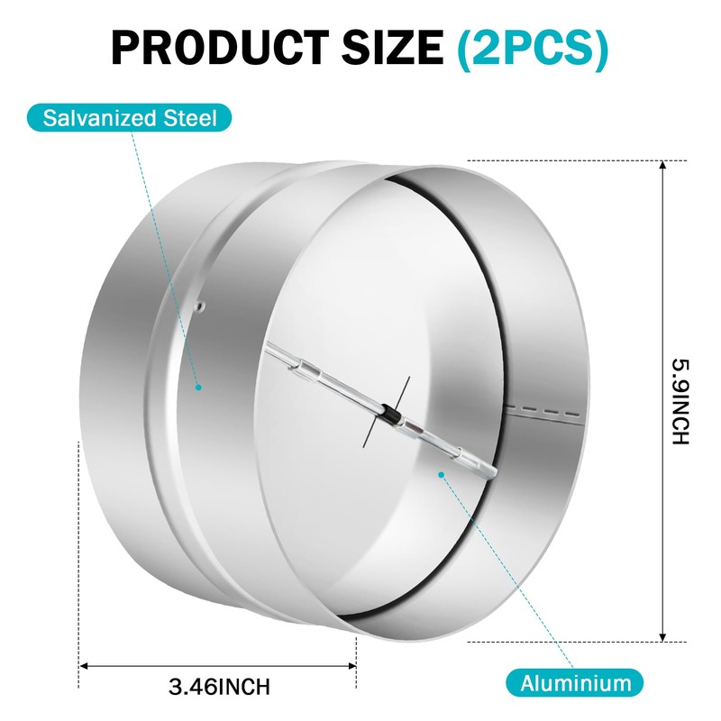 2 Pcs 6 Inch Draft Blocker Backdraft Damper Duct Draft
