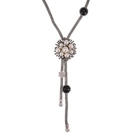 Alilang Elegant Classy Faux Pearl Clear Crystal Rhinestones Wired Chain Flower Necklace