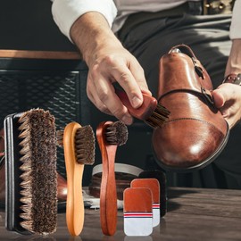 FEMONGY Horsehair Brush Set of 5 Shoe Brush, Leather Brush, Shoe Cleaning Set, Shoe Care Set, Shoe Brush for Cleaning or Polishing, Shoes Effectively Clean, brown, m