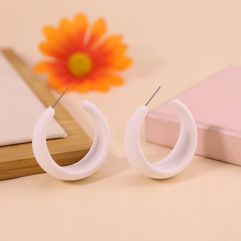 White Earrings for Women Trendy Hoop Earrings 80s 90s Earring
