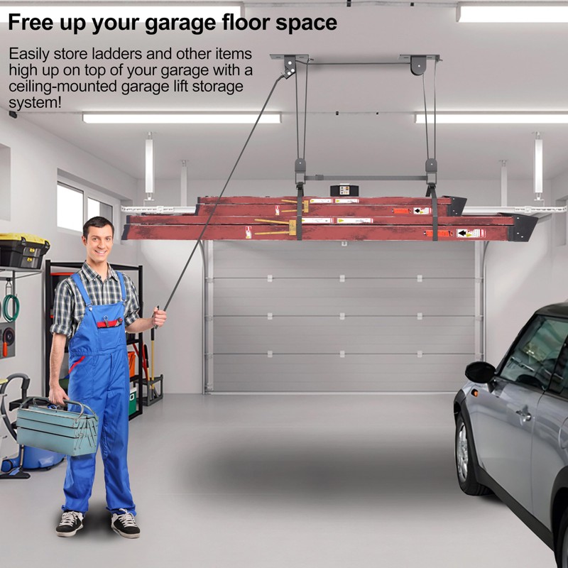 TRUSOON Ladder Storage, Larger Pulley Ladder Hoist, Self Locking Function