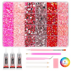 19200 Pcs Pink Rhinestones for Bedazzling 3mm -6mm Flatback Gems for Diamond Art, Resin Jelly Rhinestones for Crafting, Bedazzling Crystal with 3Pcs 10ml B7000 Jewelry Glue for DIY Crafts Clothing