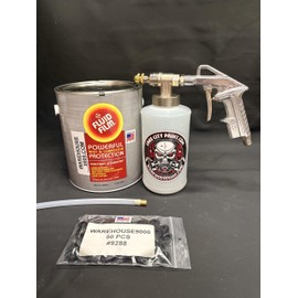 Amber FF Lanolin Undercoating Fluid Gallon, Pro Undercoating Gun, Straight Wand, 1 Empty Quart Bottle, and 50 Rust Plugs