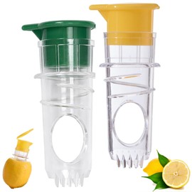 HEOUCH Pack of 2 Lemon Squeezer, Manual Citrus Juicer, Lime Squeezer, Juicer with Lid, Transparent Housing, Small Hand Press, Isolation of Fruit Particles