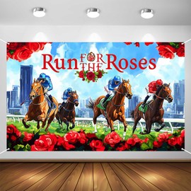 Aperturee Kentucky Derby Banner, 70.8x43.3 Inch, Run for The Roses, Horse Racing Red Roses Backdrop for Horse Race Party Decorations Photo Booth Props Photography Background