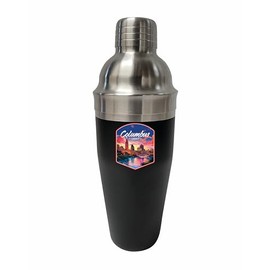 R and R Imports Columbus Ohio Sunset Cityscape Design Souvenir 24 oz Stainless Steel Cocktail Shaker Black Single