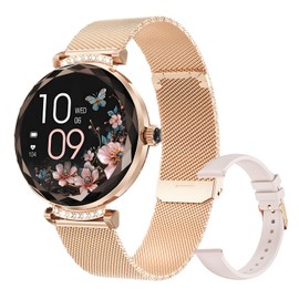 Welfiit Smart Watches for Women Android/iOS, IP68 Waterproof Fitness Tracker with Bluetooth Calls, Activity Pedometer/Heart Rate/SpO2 Monitor/100+ Sports Model(Gold 2 Straps)