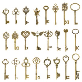 ZOGPLG 24pcs Vintage Key Decorative Antique Pendant Set, Key Chain with 50 x Old Key Decoration, Vintage Key Decoration, for Necklaces, Jewellery, Crafts, Plastic, Old Key, Iron