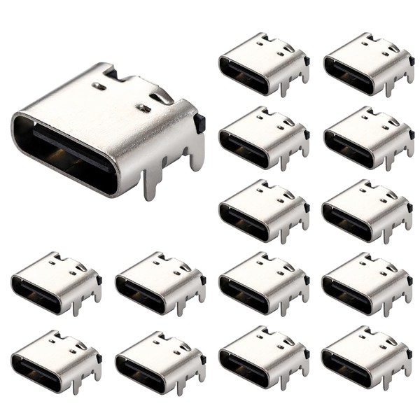 Greluma 15 Pcs USB 3.1 USB C Female 16 Pin Type C Female for PCB Design DIY High Current Charging - SMD SMT
