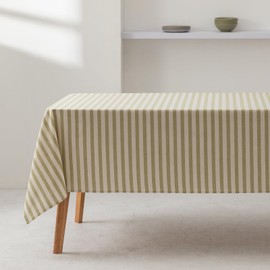 GAMUSI Rectangle Tablecloth Stripe Green Waterproof Fabric 100% Cotton Washable Indoor Outdoor 140x300cm