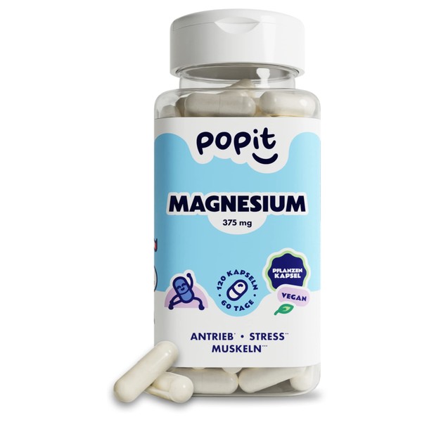 POP IT 120 Magnesium Bisglycinate Capsules 375 mg - Magnesium Complex with Magnesium Bisglycinate, Marine Magnesium and Magnesium Citrate + Vit B6 - Magnesium High Dose Capsules - Magnesium Tablets