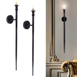 OOOMART.COM Candle Sconces Long Wall Candle Holder - Set of 2 Black Long Wall Candle Sconce Retro Chic Wall Sconces Candle Holder Decoration for Dining Room, Living Room, Office, Bathroom