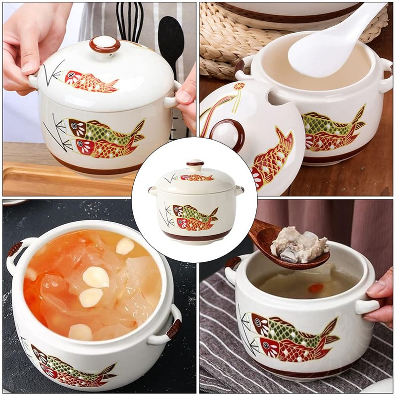 Cabilock 450ml Ceramic Stewing Pot with Lid Round Casserole Clay