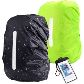 TAGNEFLOR Funda Impermeable para Mochila,2 Fundas Impermeables para la Lluvia para Mochila con Tira Reflectante,para Campismo,Ciclismo al Aire Libre,Senderismo,montañismo (Negro+Verde)