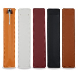 5Pcs Leather Single Fountain Pen Case, Soft Pen Sleeve Pouch for Men Women, Ballpoint Pencil Protective Cover Holder for Office, School, Business Gift (White, Orange, Black, Red, Brown)