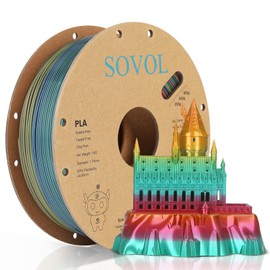 Sovol 3D Printer Silk Shiny Multicolored Fast Change Rainbow PLA 1 kg (2.2 lbs) Spool 3D Printing Materials, Wiring Tightness, Dimensional Accuracy +/- 0.03 mm, 1.75 mm, Yellow Rainbow