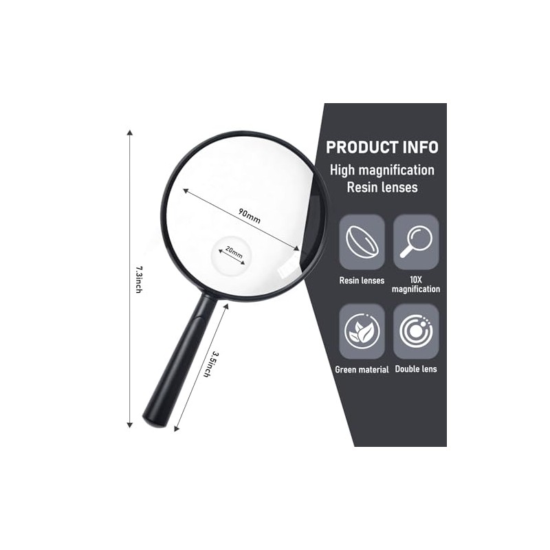 Feosky Handheld Reading Magnifier, 10X Magnifier, 90mm Shatterproof Lens, Adults