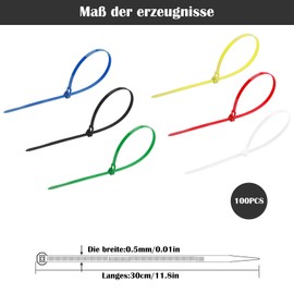 Pack of 100 Cable Ties Resealable 300 x 5 mm, Cable Ties UV Resistant Cable Ties Colourful, Heat Resistant Cable Ties Colourful Set for Home and Office Cable Organiser