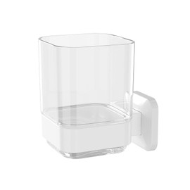 Wall-Mounted Tumbler and Toothbrush Holder, Wall Mounted Adhesive Hanging Electric Toothbrush Organizer Stand for Bathroom with Rinsing Cup, No Drilling Required (White, 3.93"X3.93"X2.97")