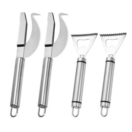 Klyuqoz Fish Scaler Remover Pack of 4 Fish Scale Knife Stainless Steel 3-in-1 Fish Descaler Tool, Improved Version Fish Peeler Open Belly and Dig Out Fish Cleaner Tool Kitchen Accessory
