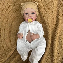 JOYARR 20 Inch Reborn Baby Doll, Cute Lifelike Vinyl Newborn Doll, Realistic Full Vinly Baby Doll Poseable with Blue Eyes, Christmas Toy with Complete Accessories Gift for Kids Age 3+