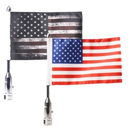 2 PCS Motorcycle Flag Pole with American Flag and Pirate Safety Flag 6.7'' x 10.2'' Foldable 90° Flag Pole Bracket Fit for 1/2'' Tubular Luggage Rack Harley Touring Spring Honda Goldwing etc.