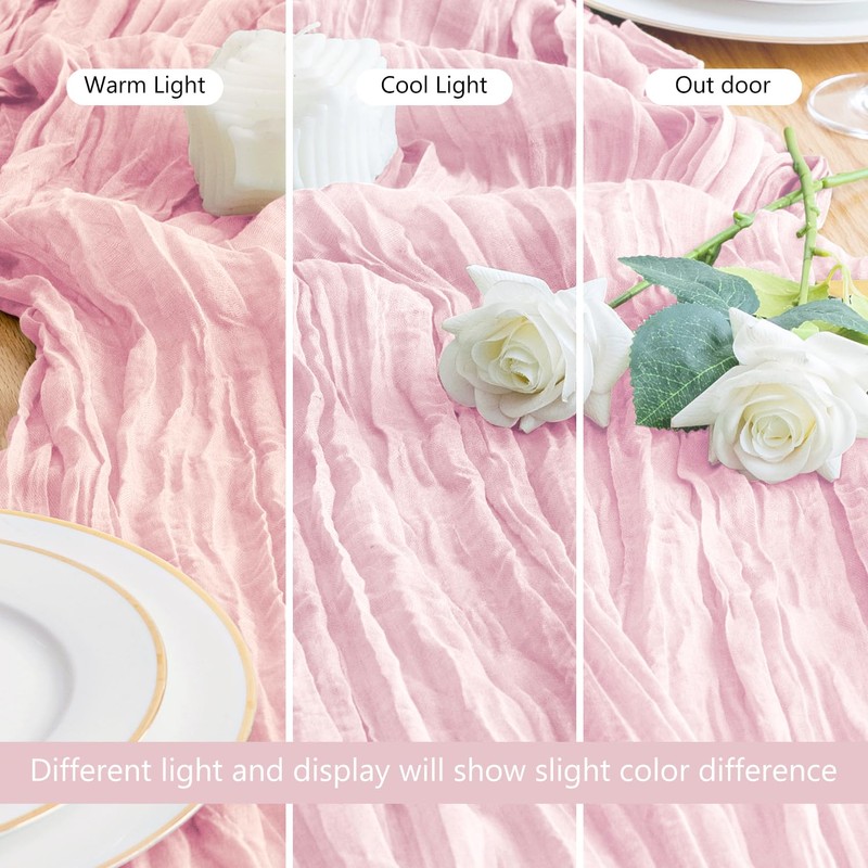 Asee'm Cheesecloth Table Runner Spring Easter 120 Inches Blushing Pink