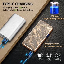 LcFun Electric Lighters 2 Pack, Dragon Lighter USB C, Black Waterproof Lighter with Flashlight