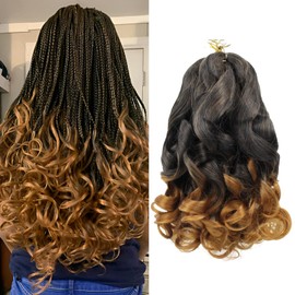 French Curly Braiding Hair 12 Inch 8 Packs T30 Curly Braiding Hair Pre Stretched for Box Braids French Curl Crochet Braids for Black Women Synthetic Hair Extensions (Black mixed Dark Brown, 12 Inch)