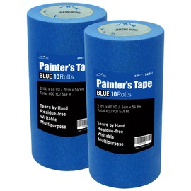 10 Rolls Painters tape 2 inch Wide, General Purpose Blue Painters Tape, 2 Inches X 60 Yards Blue Masking Tape for Indoor and Outdoor Use, Protects Surfaces and Removes Easily, 600 Yards in Total